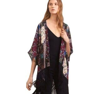 Aritzia TALULA Fawkner patchwork mixed print floral fringe kimono cardigan top